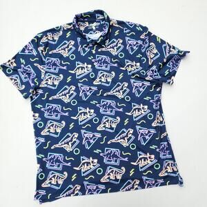 Chubbies Performance Polo 2.0 Shirt Blue Neon The Squad Goal Dinosaur Sz XXL